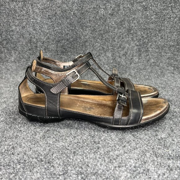 Ecco Buckle Strap Sandals Women's Size 9 Dark Grey Leather Comfort Casual Summer - Picture 1 of 15